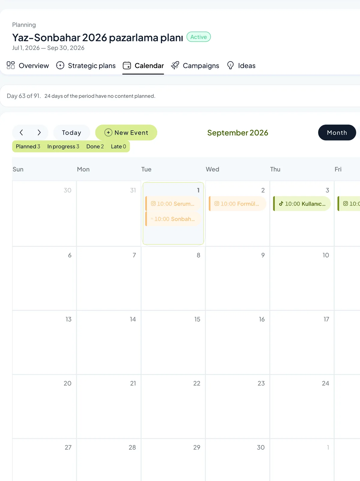 The Reachype planning calendar: scheduled content in month view