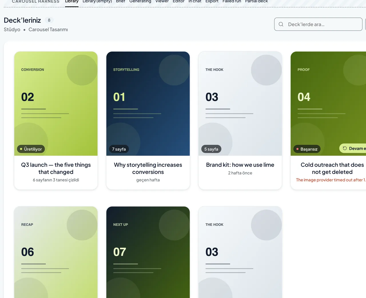 Reachype karusel stüdyosu: üretilmiş çok kareli deste kitaplığı